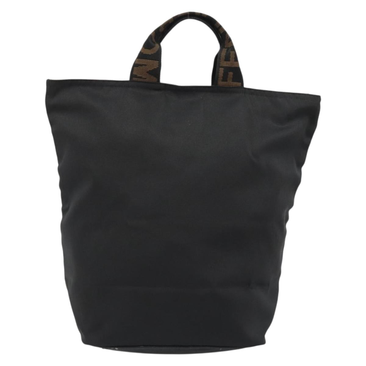 FENDI Hand Bag Canvas Black Gold Auth 190474