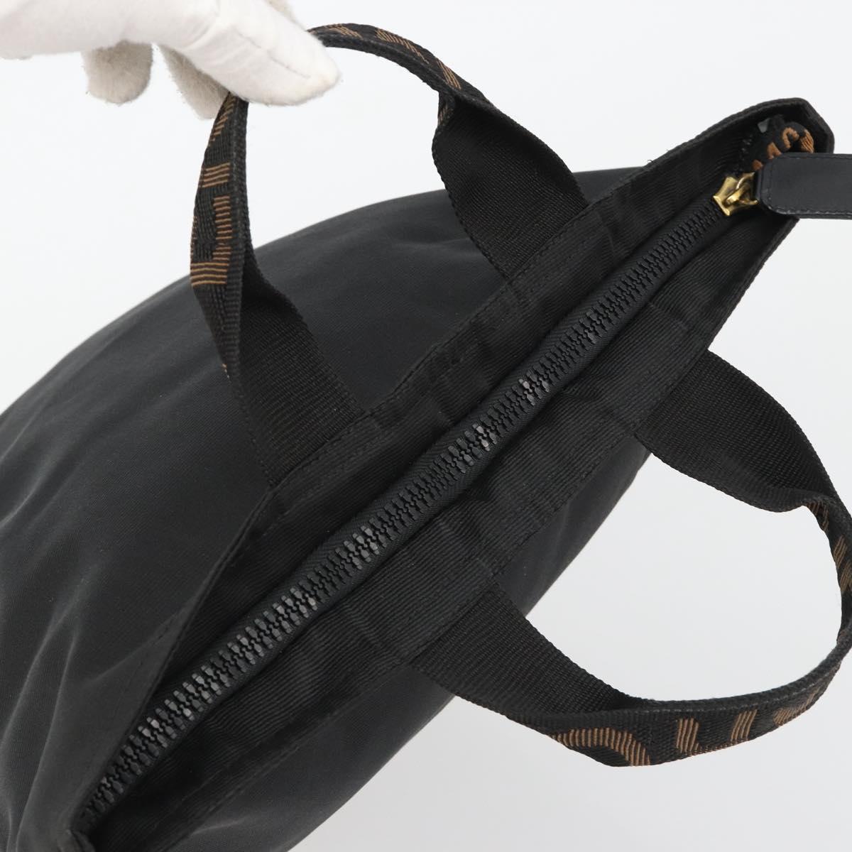 FENDI Hand Bag Canvas Black Gold Auth 190474