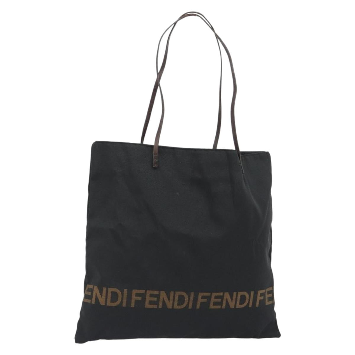 FENDI Tote Bag Canvas Black Gold Auth 190475