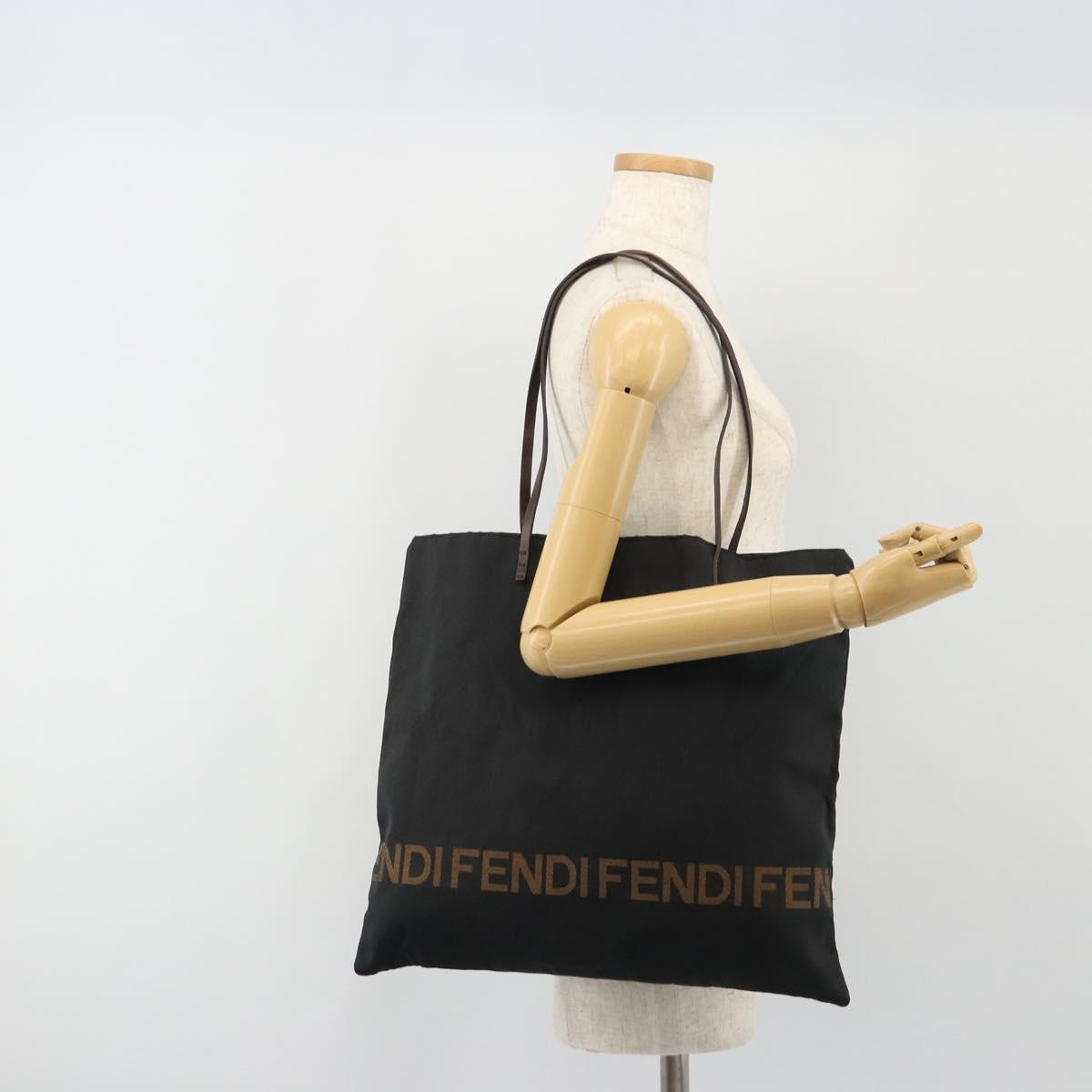 FENDI Tote Bag Canvas Black Gold Auth 190475