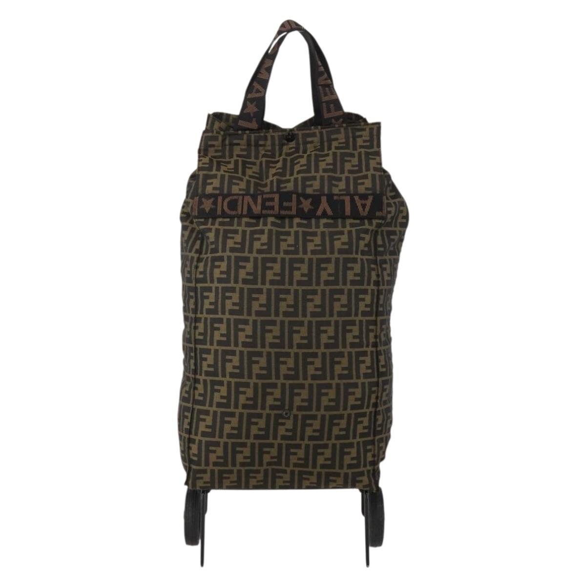 FENDI Zucca Canvas Carry Bag Black Brown Auth 190485