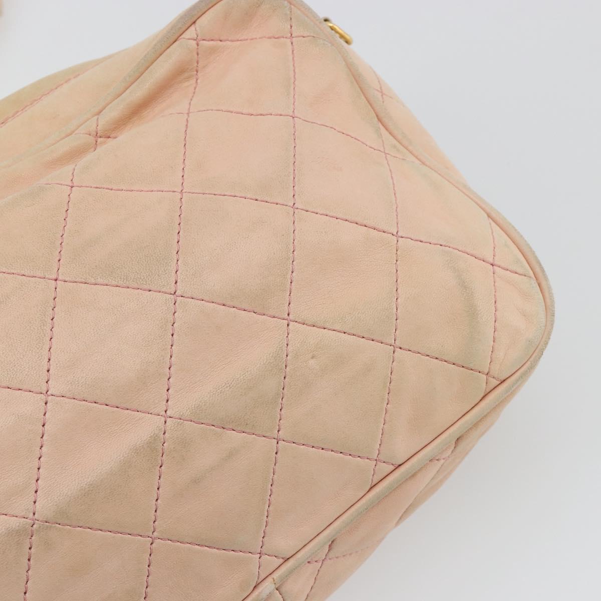 CHANEL Matelasse Chain Shoulder Bag Leather Pink Gold CC Auth 190487