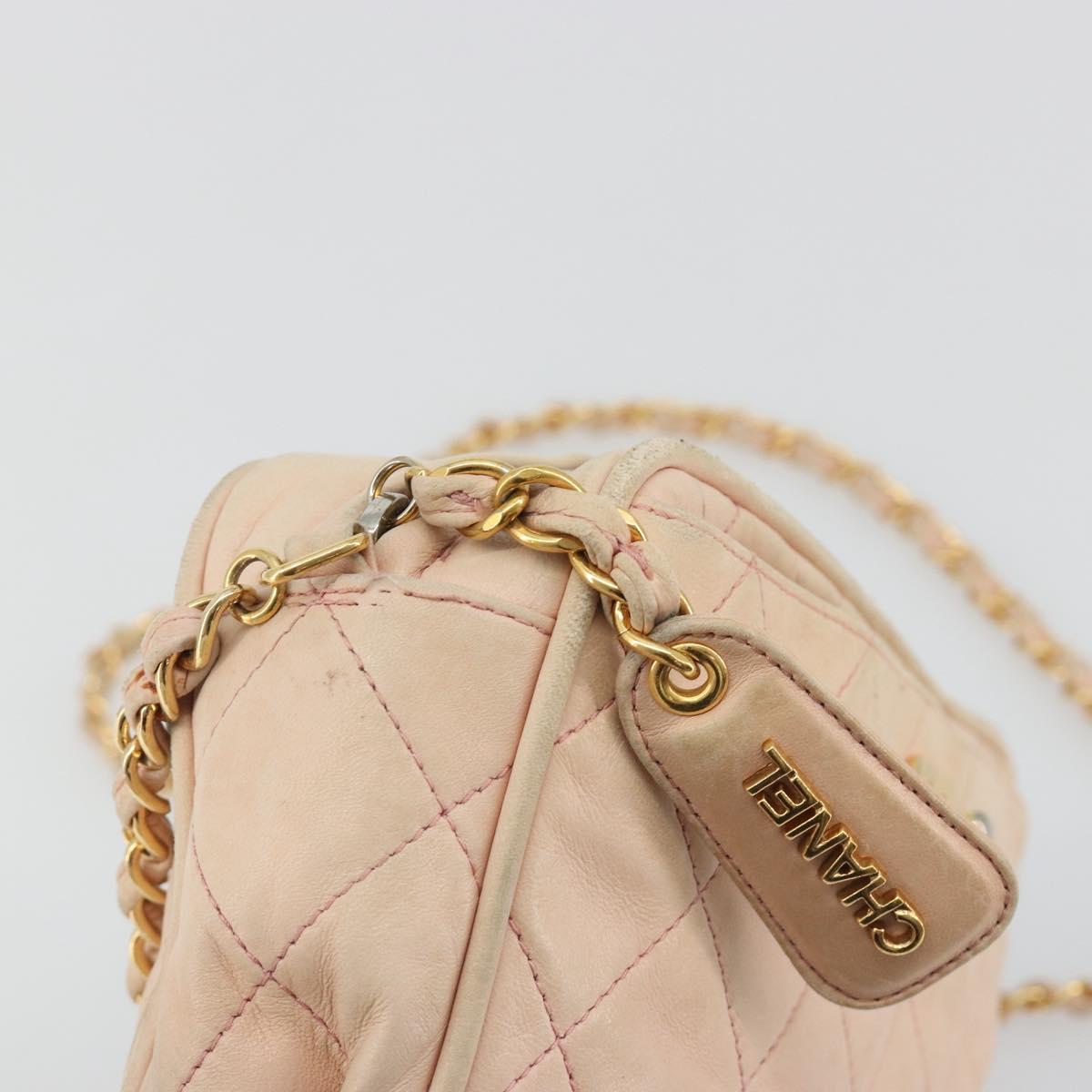 CHANEL Matelasse Chain Shoulder Bag Leather Pink Gold CC Auth 190487