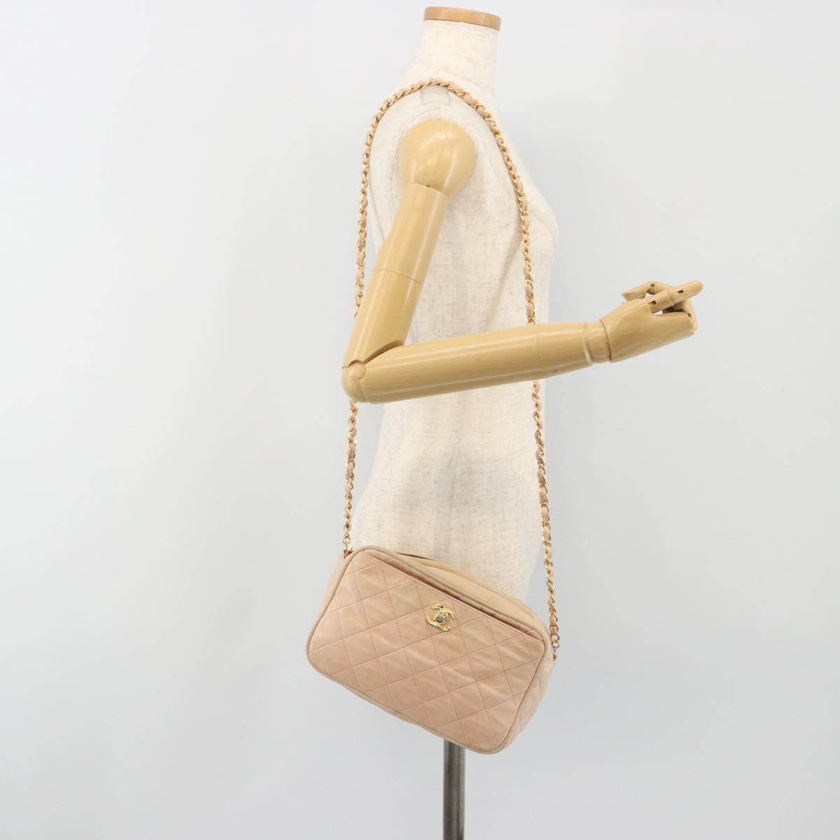 CHANEL Matelasse Chain Shoulder Bag Leather Pink Gold CC Auth 190487