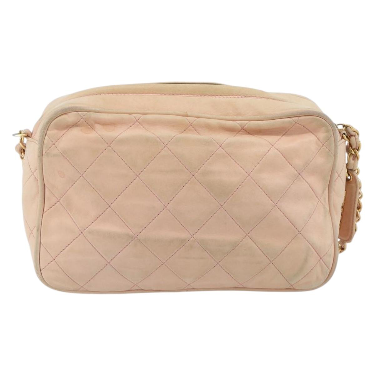 CHANEL Matelasse Chain Shoulder Bag Leather Pink Gold CC Auth 190487