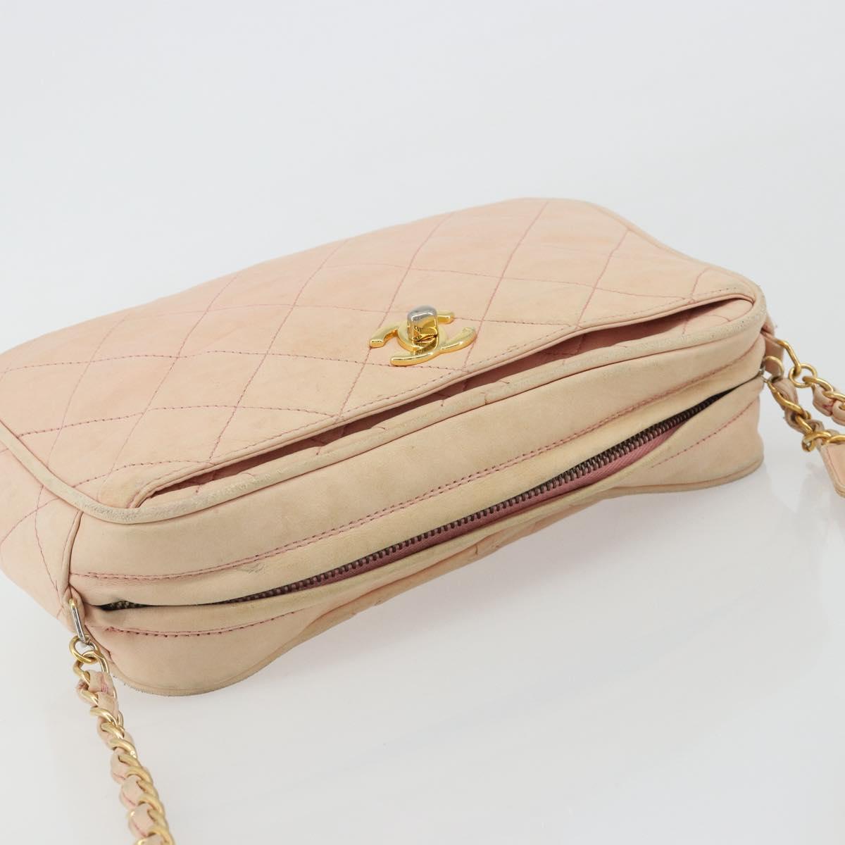 CHANEL Matelasse Chain Shoulder Bag Leather Pink Gold CC Auth 190487