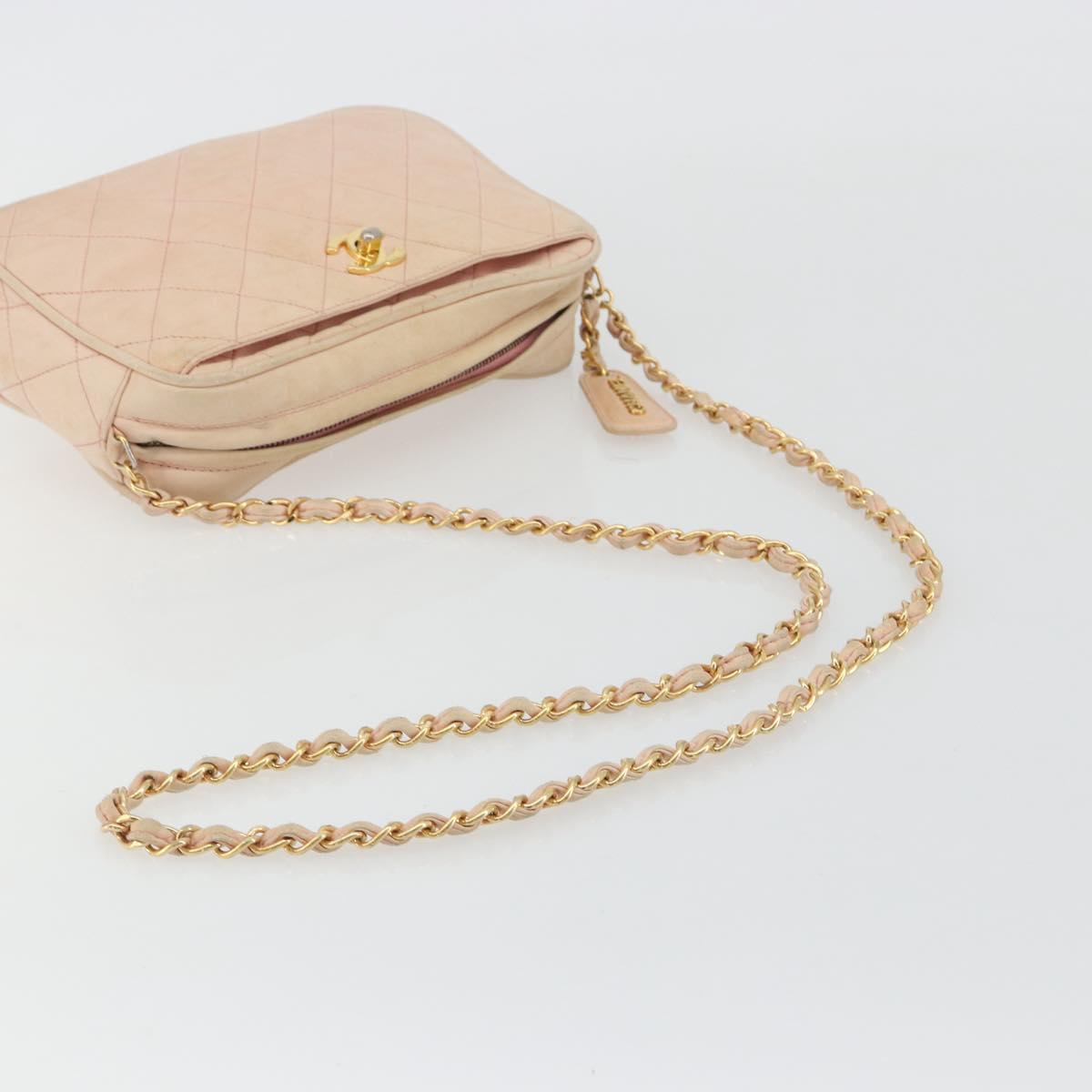 CHANEL Matelasse Chain Shoulder Bag Leather Pink Gold CC Auth 190487