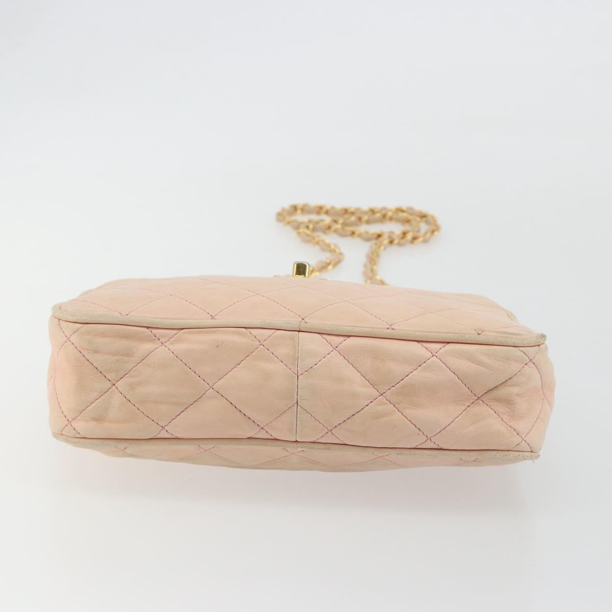 CHANEL Matelasse Chain Shoulder Bag Leather Pink Gold CC Auth 190487