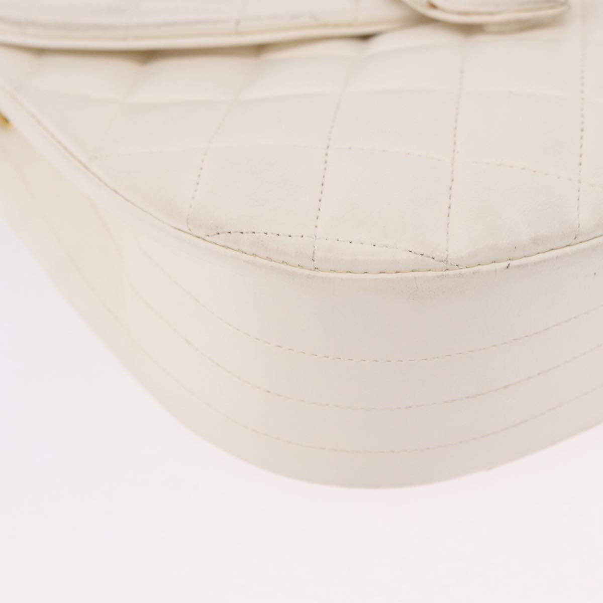 CHANEL Matelasse Chain Shoulder Bag Lamb Skin White Gold CC Auth 190491