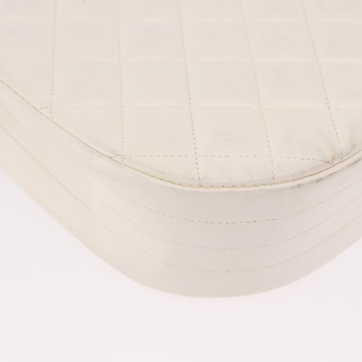 CHANEL Matelasse Chain Shoulder Bag Lamb Skin White Gold CC Auth 190491