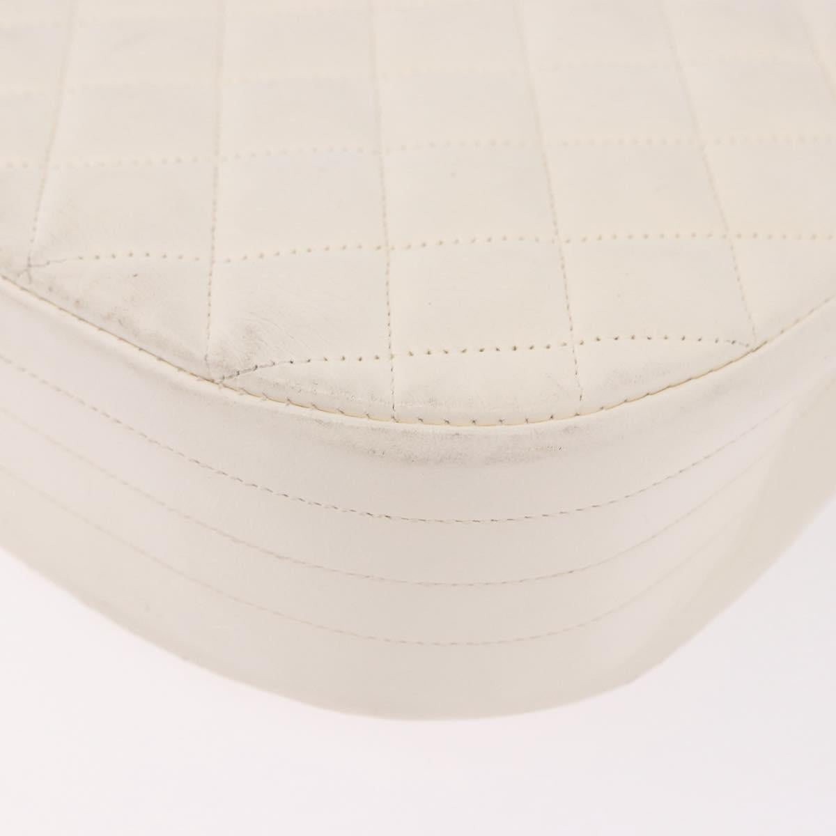CHANEL Matelasse Chain Shoulder Bag Lamb Skin White Gold CC Auth 190491