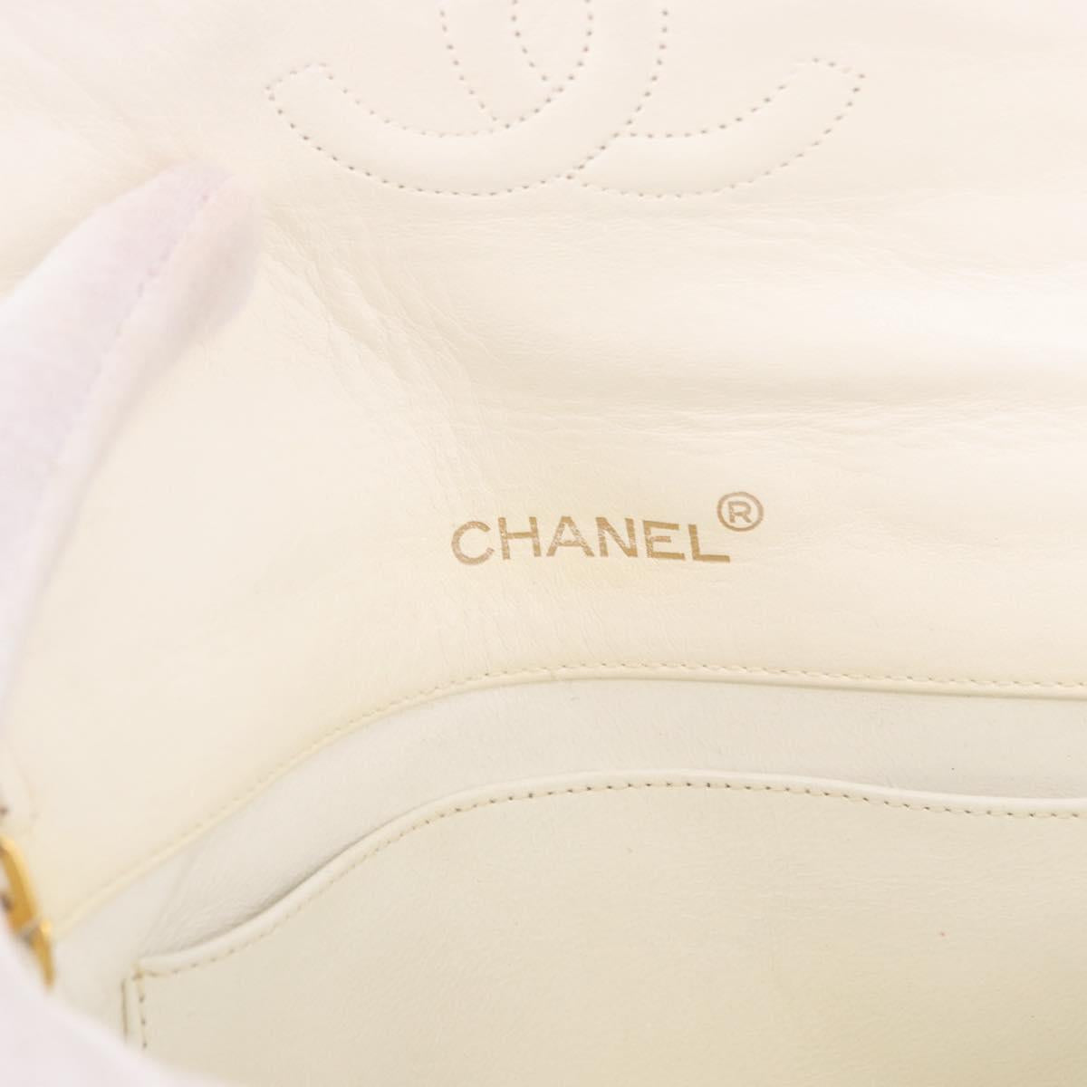 CHANEL Matelasse Chain Shoulder Bag Lamb Skin White Gold CC Auth 190491