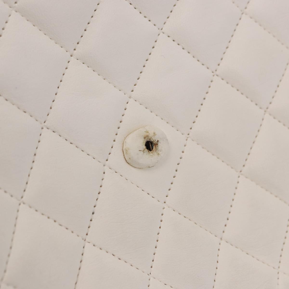 CHANEL Matelasse Chain Shoulder Bag Lamb Skin White Gold CC Auth 190491