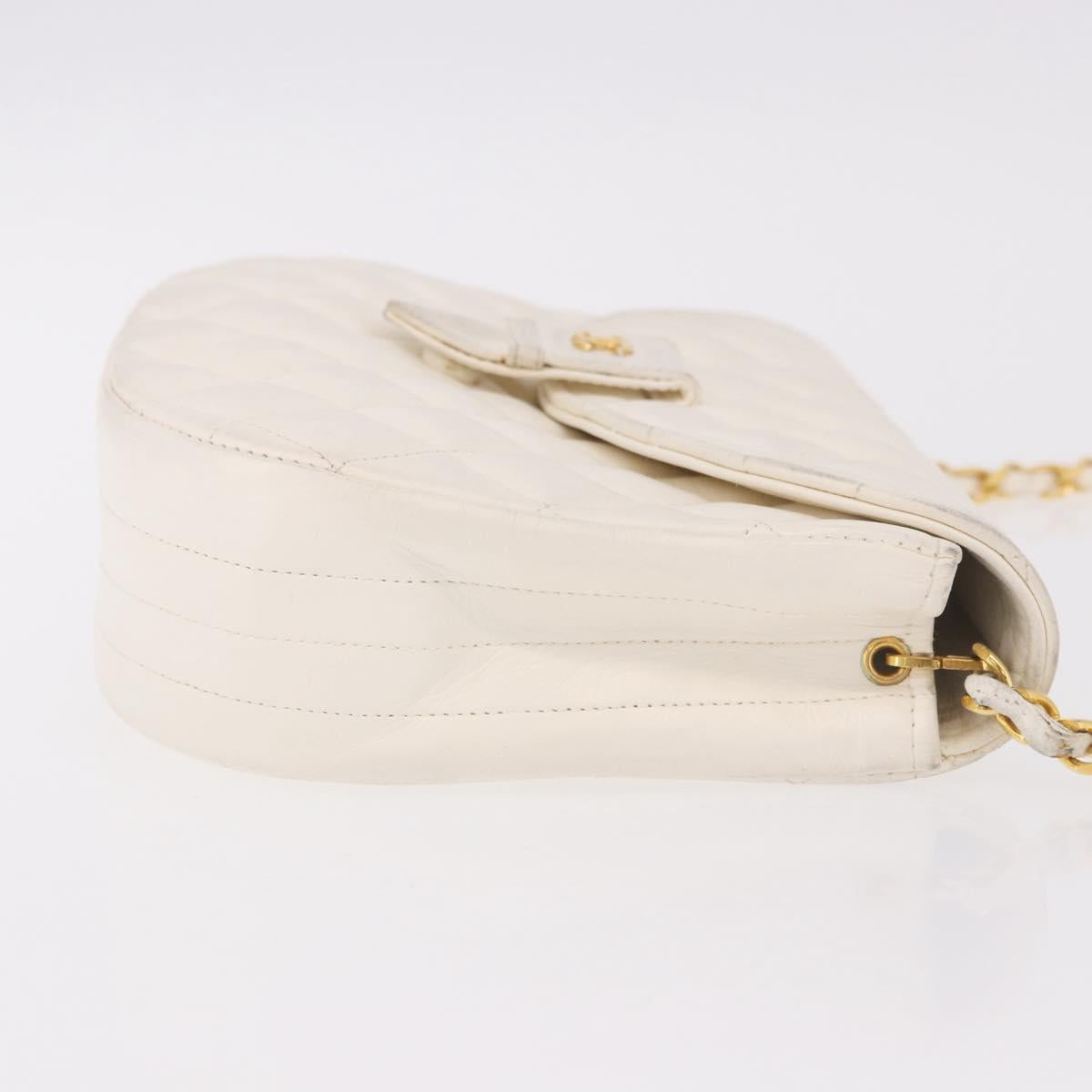 CHANEL Matelasse Chain Shoulder Bag Lamb Skin White Gold CC Auth 190491