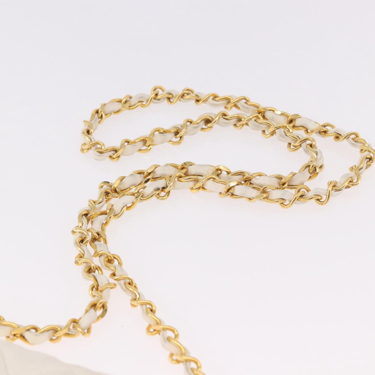 CHANEL Matelasse Chain Shoulder Bag Lamb Skin White Gold CC Auth 190491