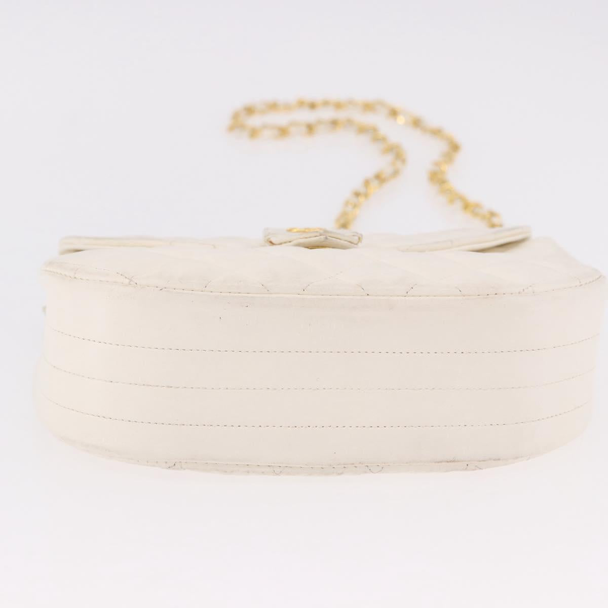 CHANEL Matelasse Chain Shoulder Bag Lamb Skin White Gold CC Auth 190491
