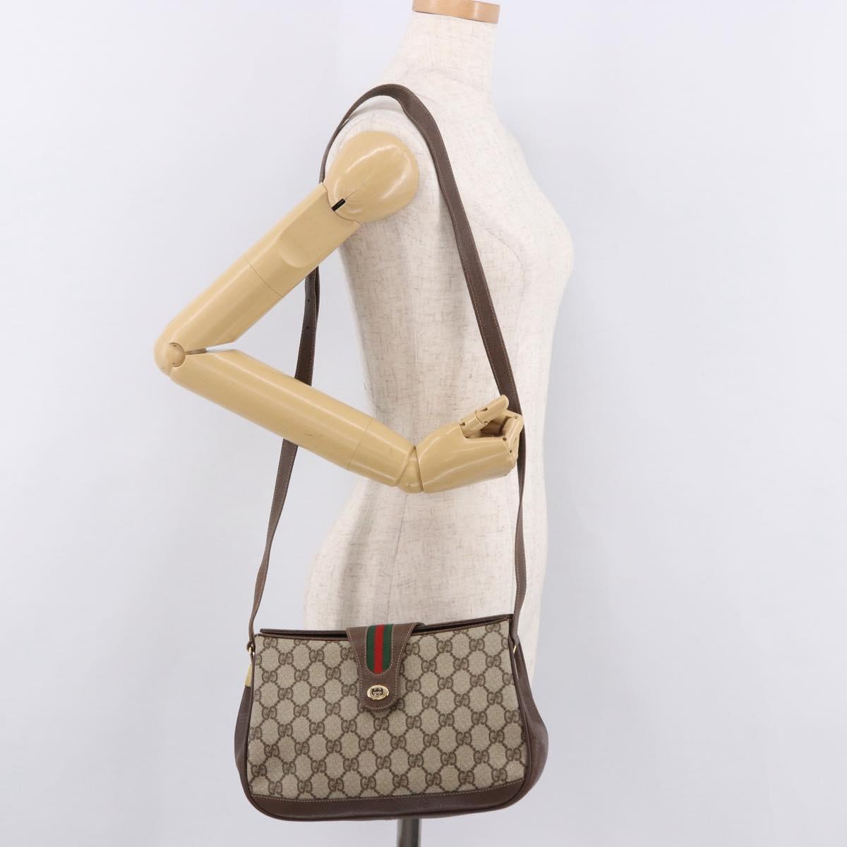GUCCI GG Supreme Web Sherry Line Bag PVC Beige Gold 116 02 076 Auth 190492