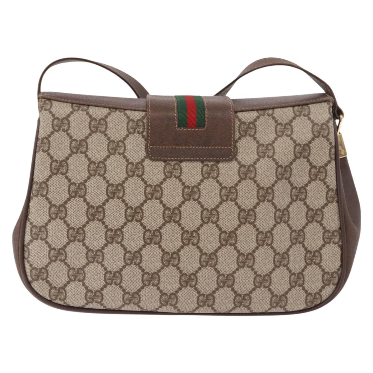 GUCCI GG Supreme Web Sherry Line Bag PVC Beige Gold 116 02 076 Auth 190492