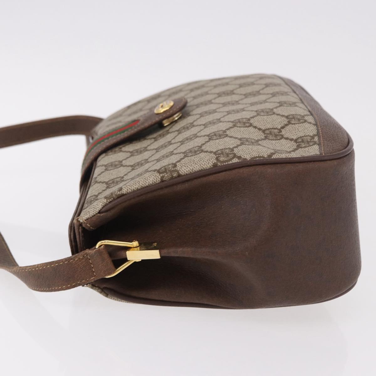 GUCCI GG Supreme Web Sherry Line Bag PVC Beige Gold 116 02 076 Auth 190492