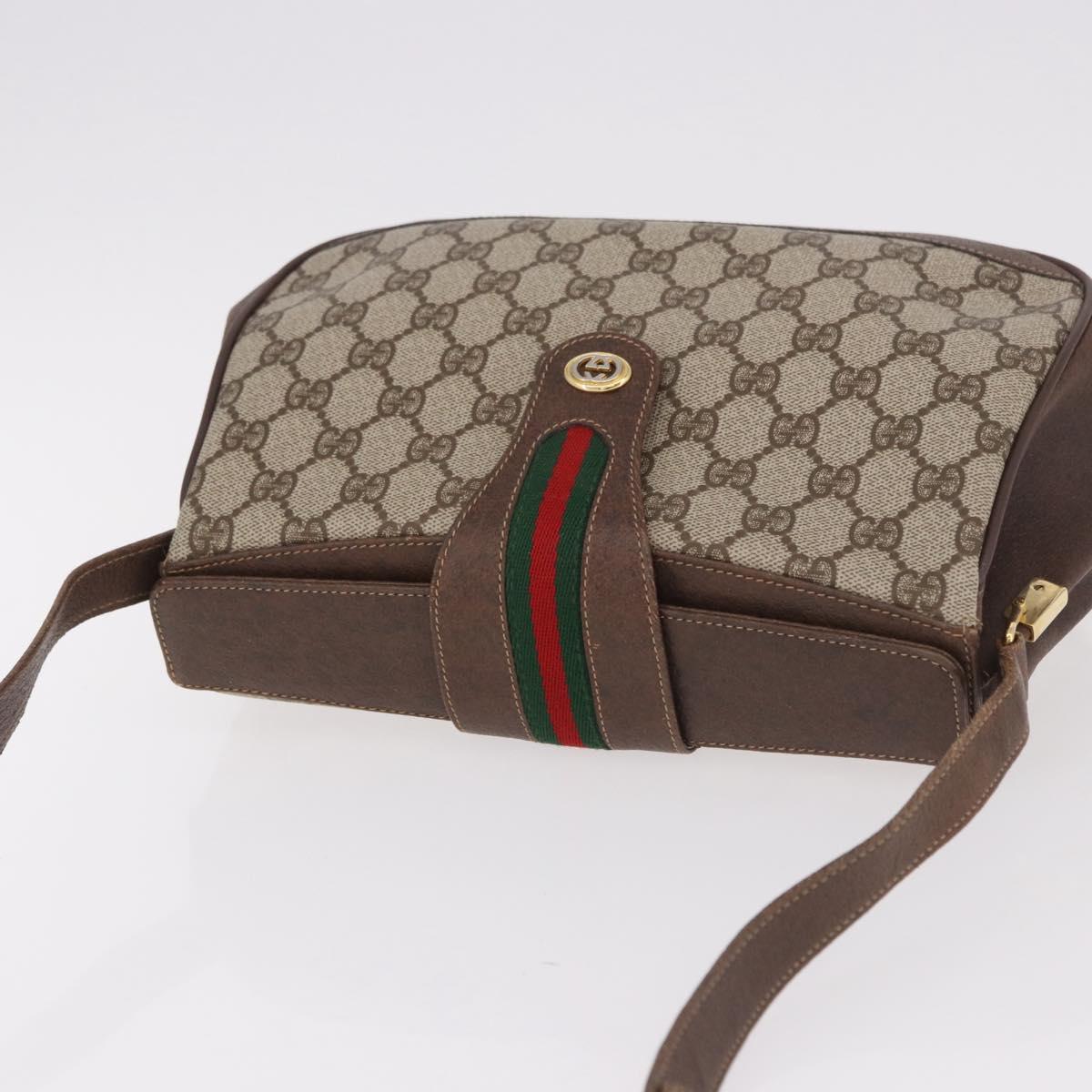 GUCCI GG Supreme Web Sherry Line Bag PVC Beige Gold 116 02 076 Auth 190492