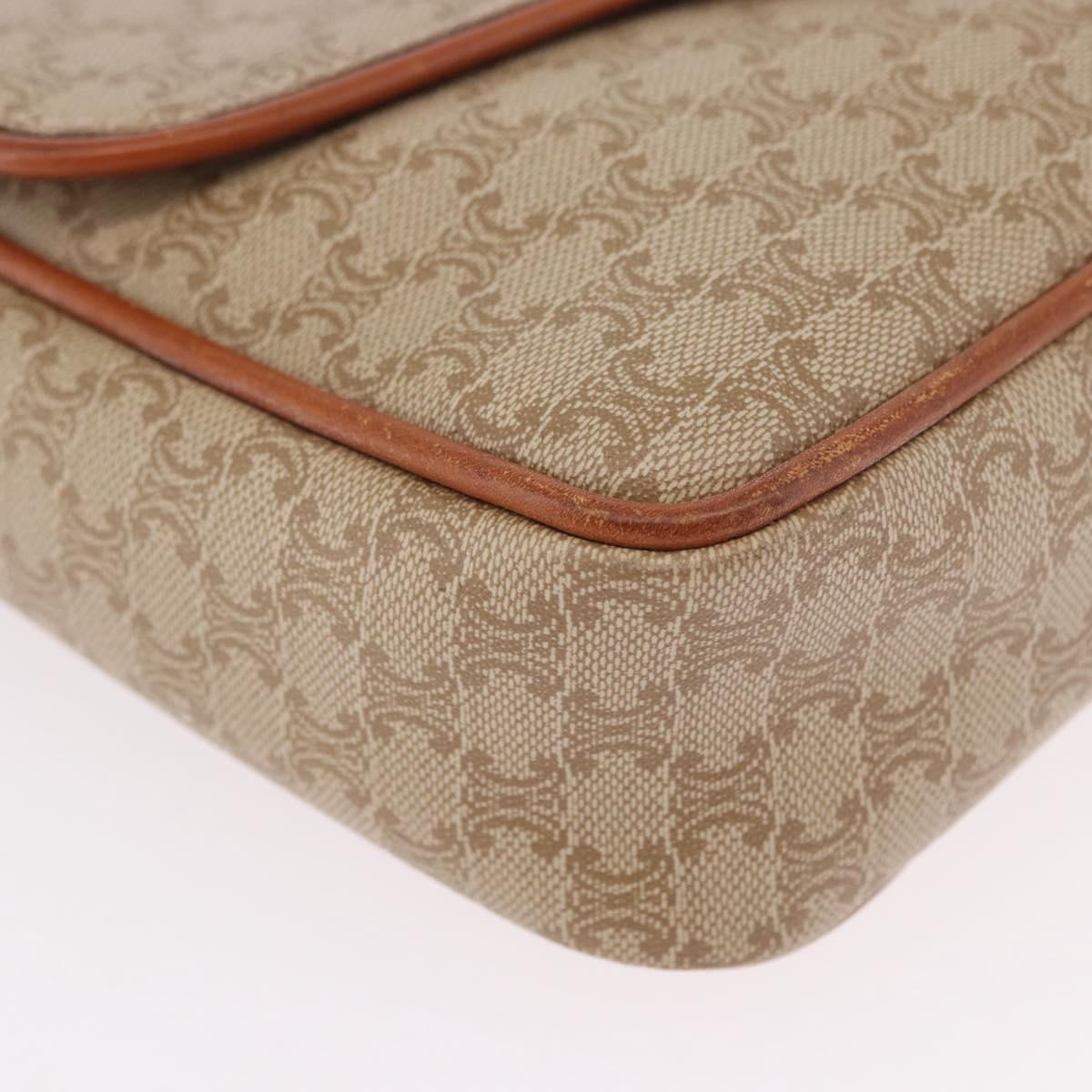 CELINE Macadam Canvas Shoulder Bag PVC Beige Gold Auth 190500