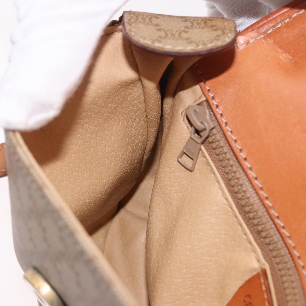 CELINE Macadam Canvas Shoulder Bag PVC Beige Gold Auth 190500