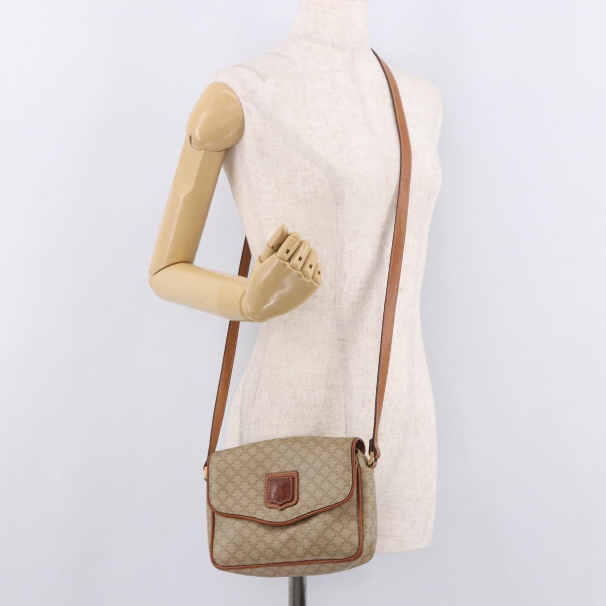 CELINE Macadam Canvas Shoulder Bag PVC Beige Gold Auth 190500