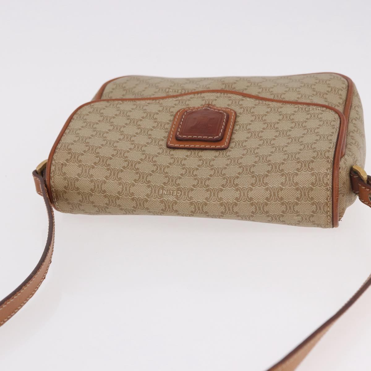 CELINE Macadam Canvas Shoulder Bag PVC Beige Gold Auth 190500
