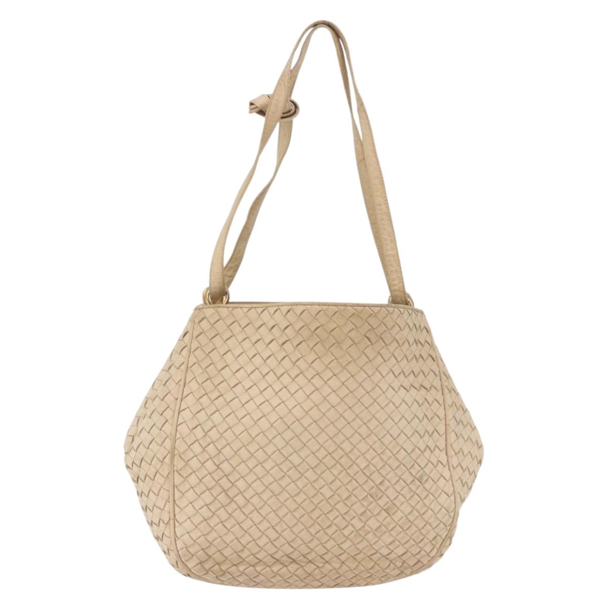 BOTTEGA VENETA INTRECCIATO Shoulder Bag Leather Ivory Gold Auth 190502