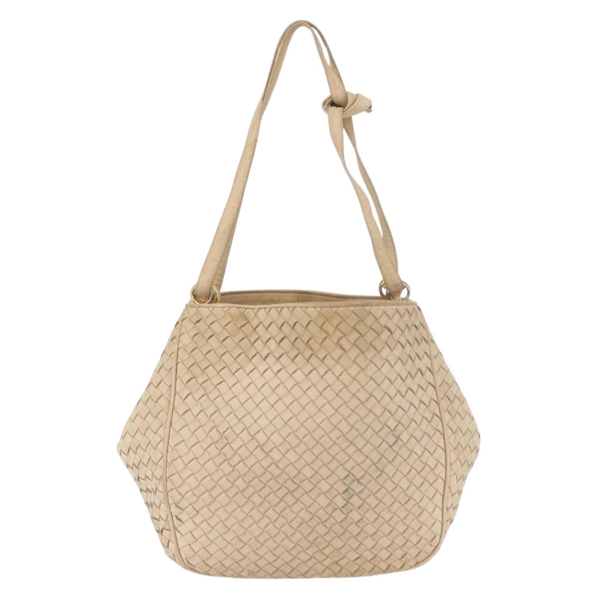 BOTTEGA VENETA INTRECCIATO Shoulder Bag Leather Ivory Gold Auth 190502