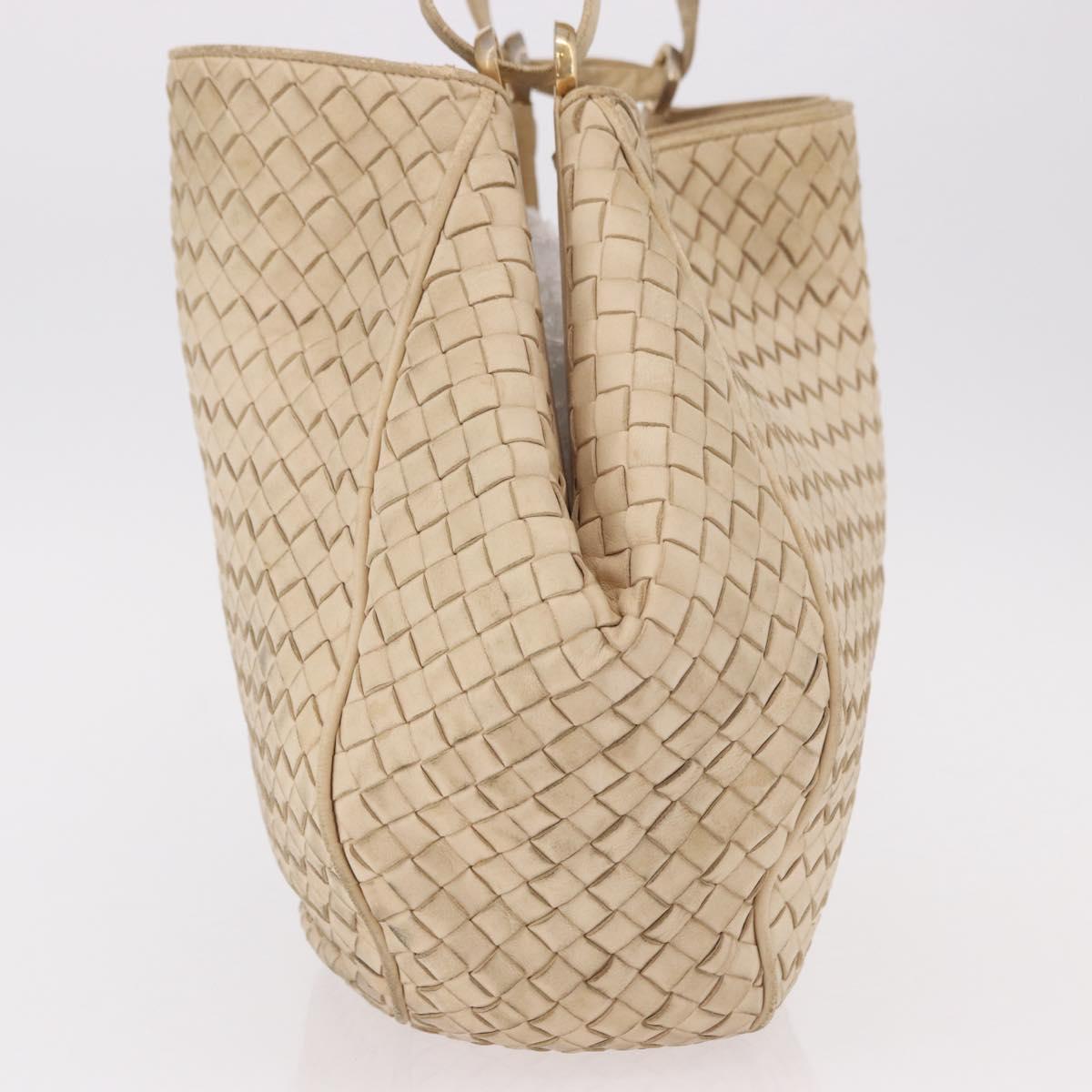 BOTTEGA VENETA INTRECCIATO Shoulder Bag Leather Ivory Gold Auth 190502