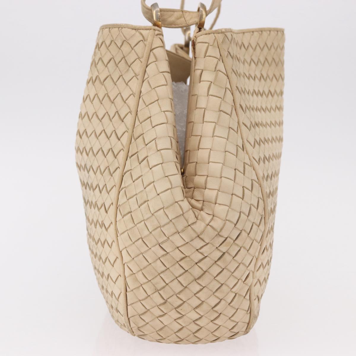 BOTTEGA VENETA INTRECCIATO Shoulder Bag Leather Ivory Gold Auth 190502