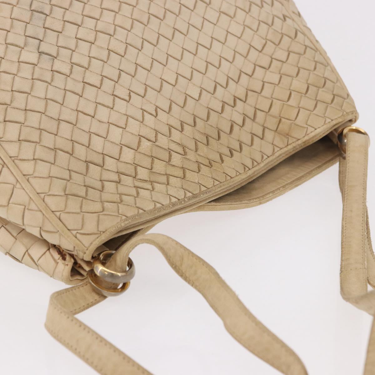 BOTTEGA VENETA INTRECCIATO Shoulder Bag Leather Ivory Gold Auth 190502