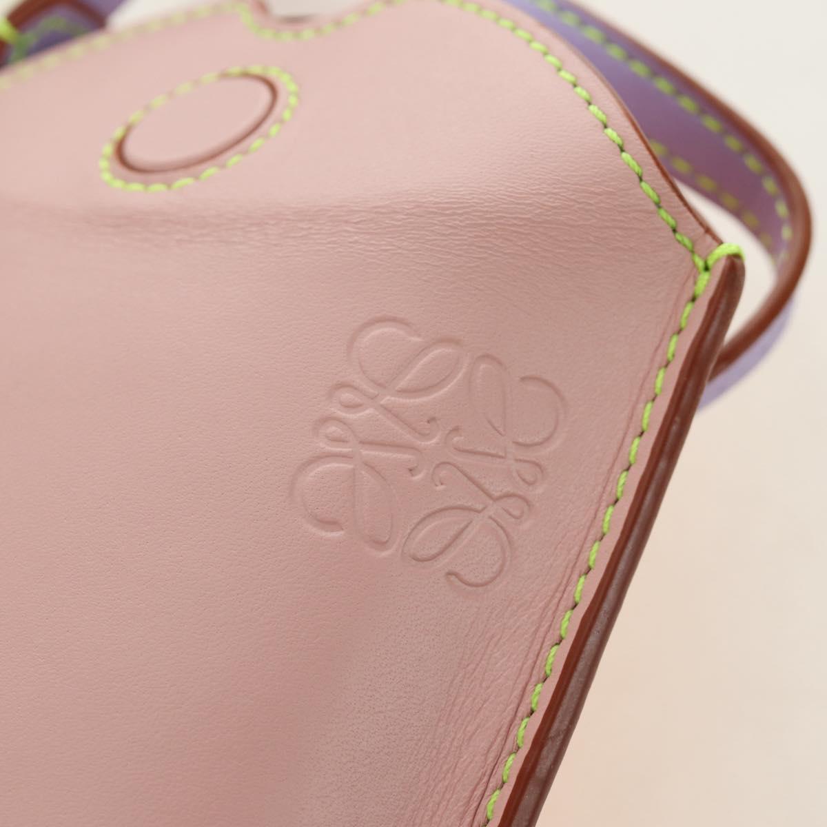 LOEWE Gate Bag Phone Holder Shoulder Bag Leather Pink Silver Auth 190506M