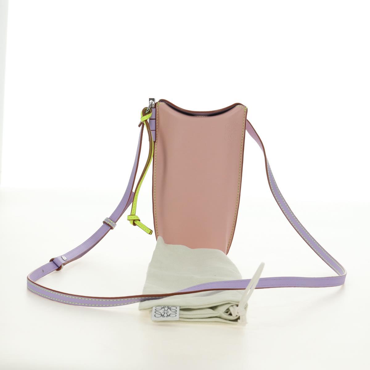 LOEWE Gate Bag Phone Holder Shoulder Bag Leather Pink Silver Auth 190506M
