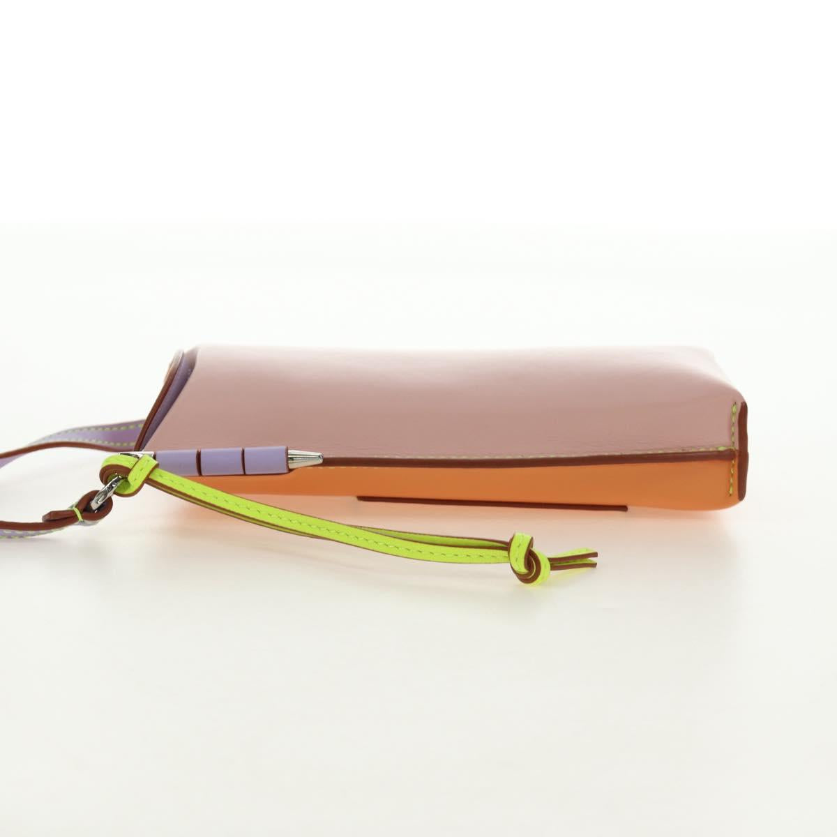 LOEWE Gate Bag Phone Holder Shoulder Bag Leather Pink Silver Auth 190506M