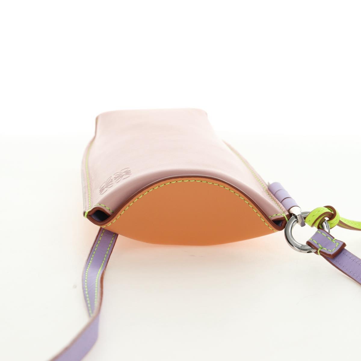 LOEWE Gate Bag Phone Holder Shoulder Bag Leather Pink Silver Auth 190506M