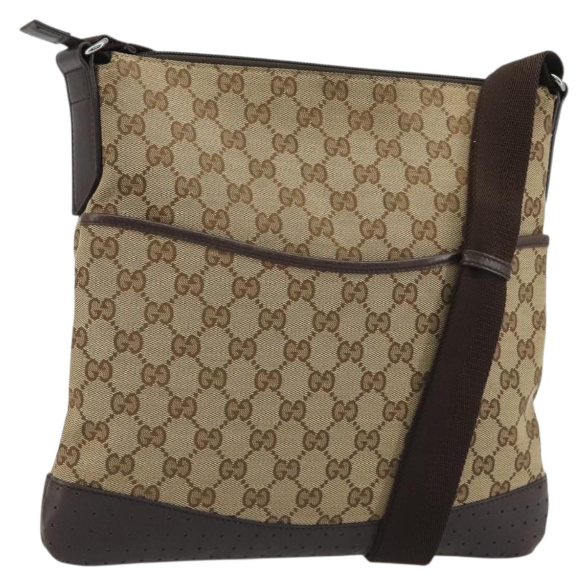 GUCCI GG Canvas Shoulder Bag Beige Silver 145857 Auth 190511A