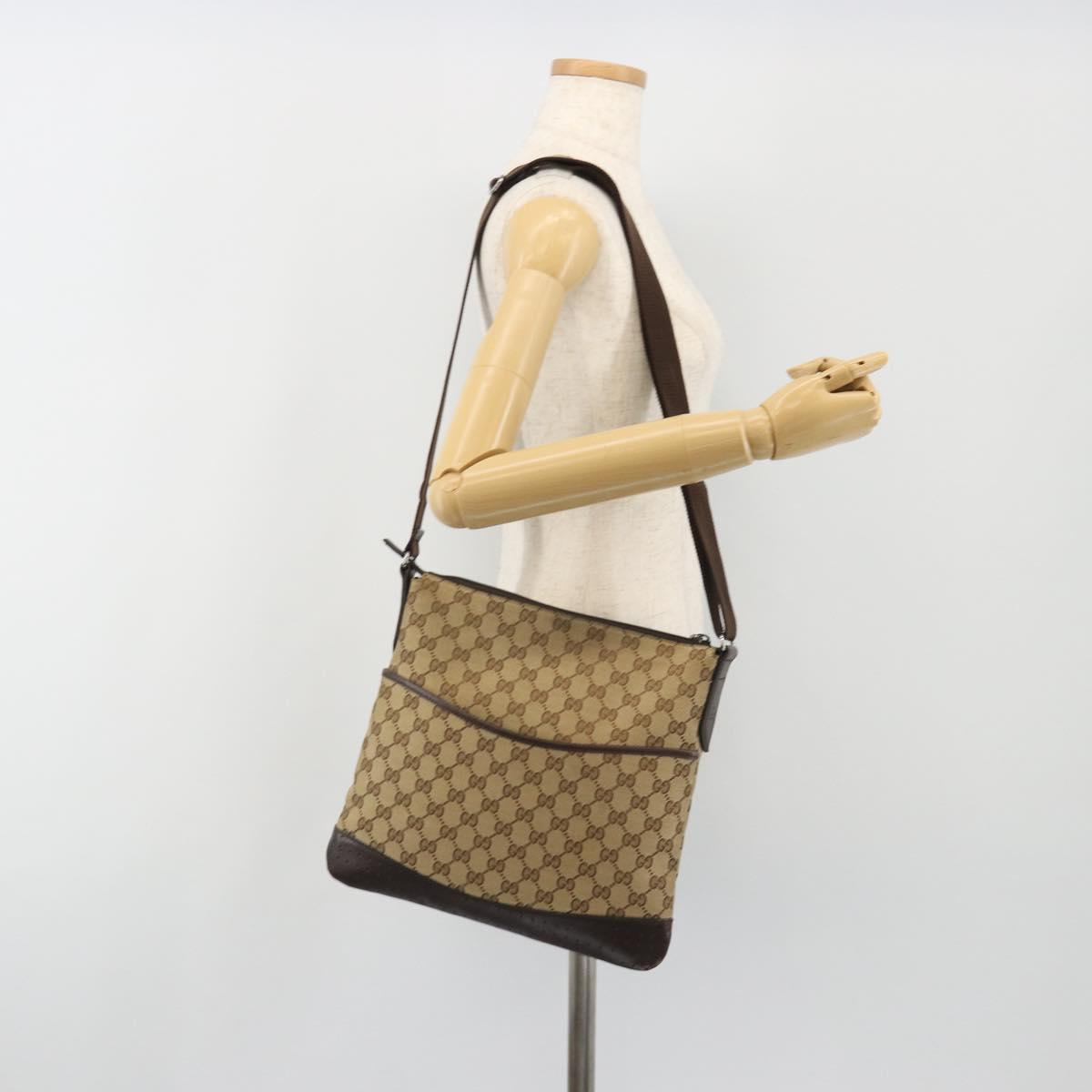 GUCCI GG Canvas Shoulder Bag Beige Silver 145857 Auth 190511A