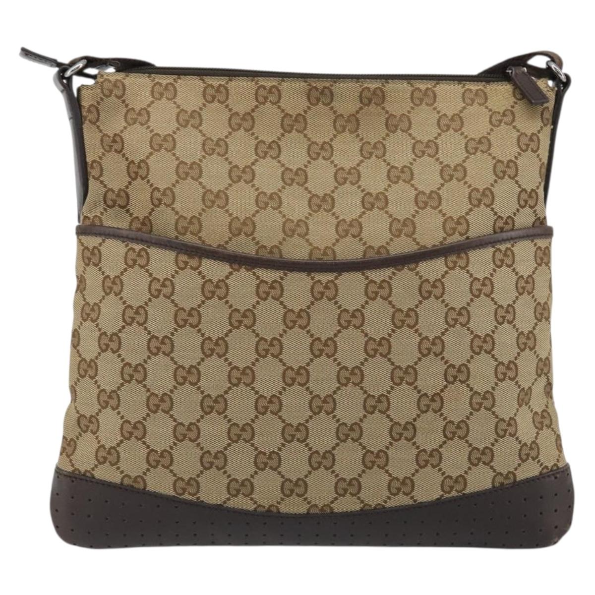 GUCCI GG Canvas Shoulder Bag Beige Silver 145857 Auth 190511A