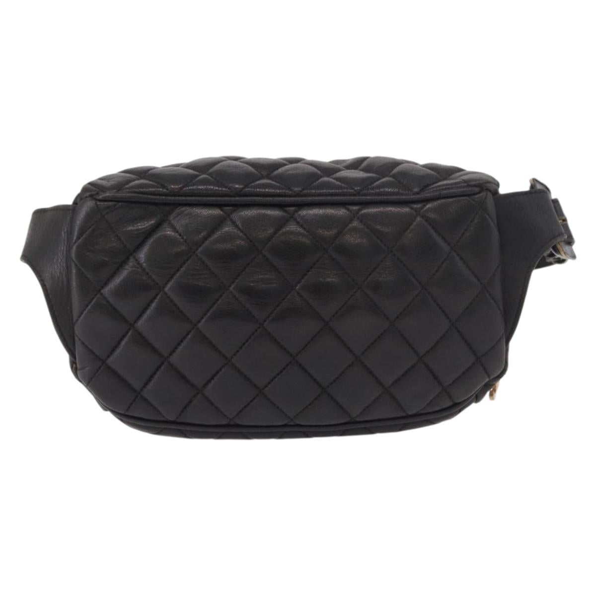 CHANEL Matelasse Body Bag Lamb Skin Black Gold CC Auth 190512