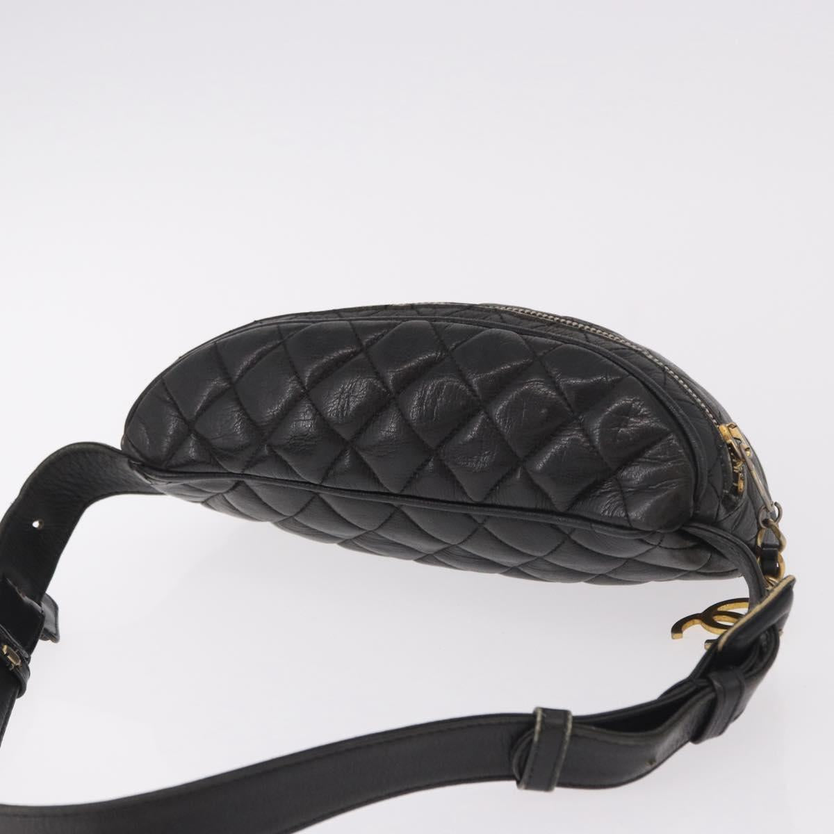 CHANEL Matelasse Body Bag Lamb Skin Black Gold CC Auth 190512