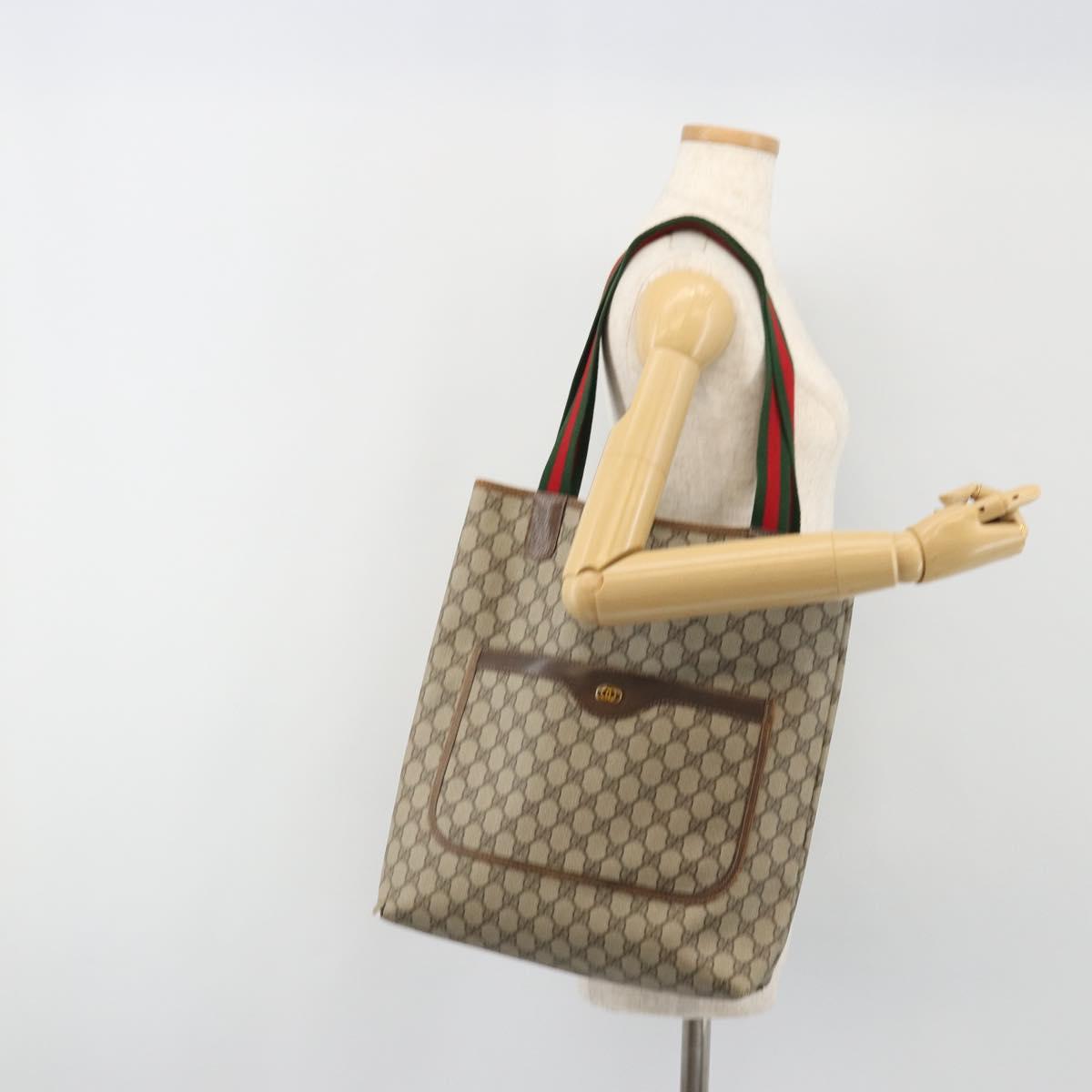 GUCCI GG Supreme Web Sherry Line Tote Bag PVC Beige Gold 39 002 4487 Auth 190532