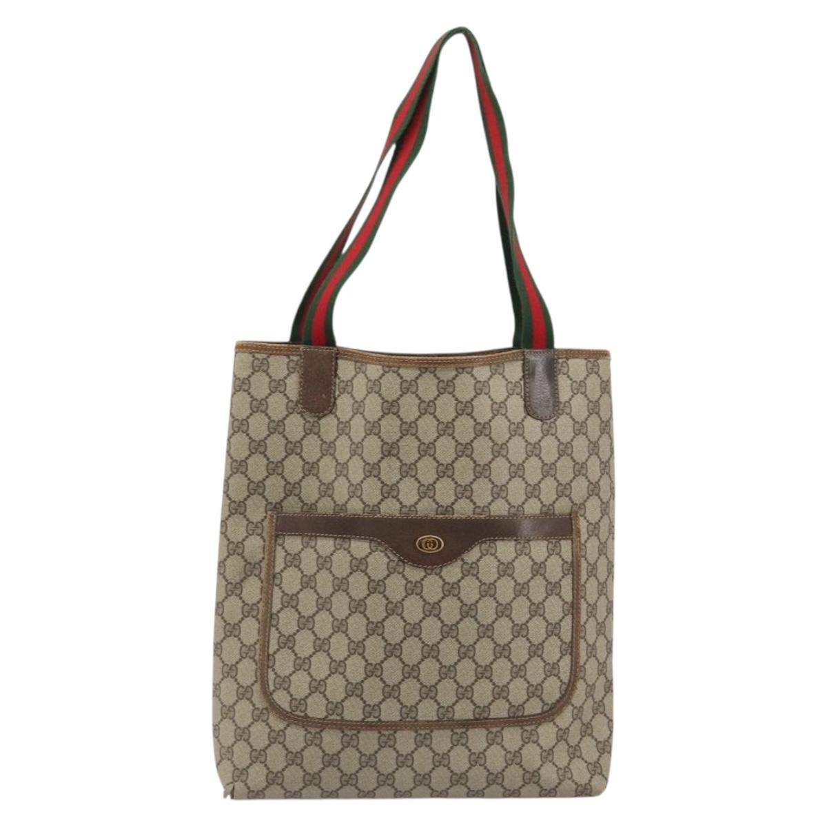 GUCCI GG Supreme Web Sherry Line Tote Bag PVC Beige Gold 39 002 4487 Auth 190532