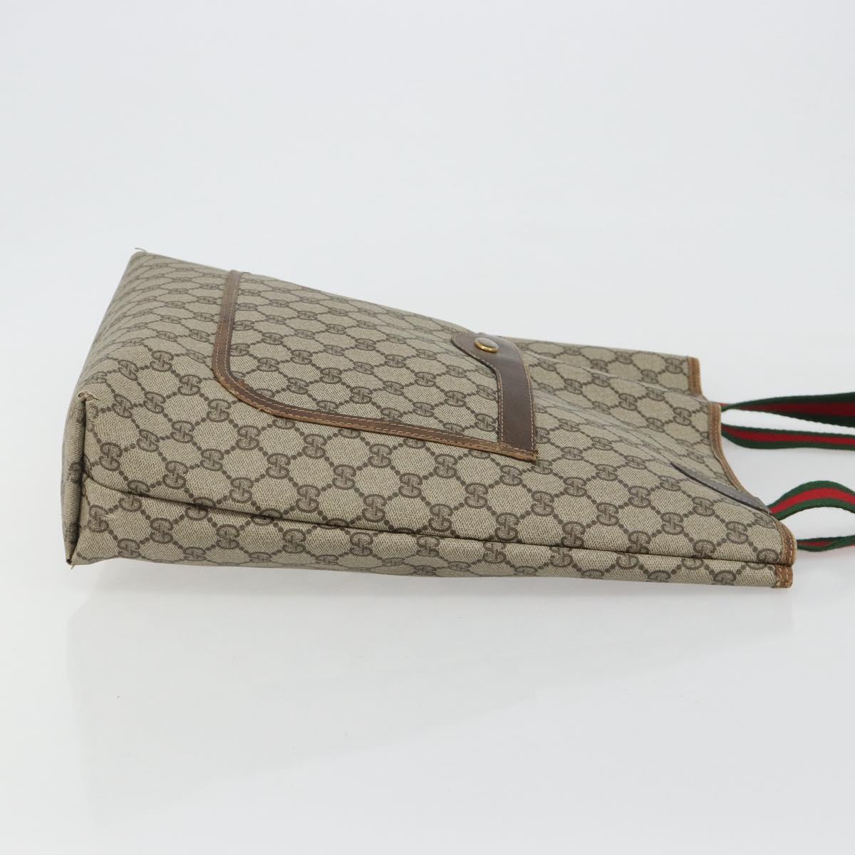 GUCCI GG Supreme Web Sherry Line Tote Bag PVC Beige Gold 39 002 4487 Auth 190532