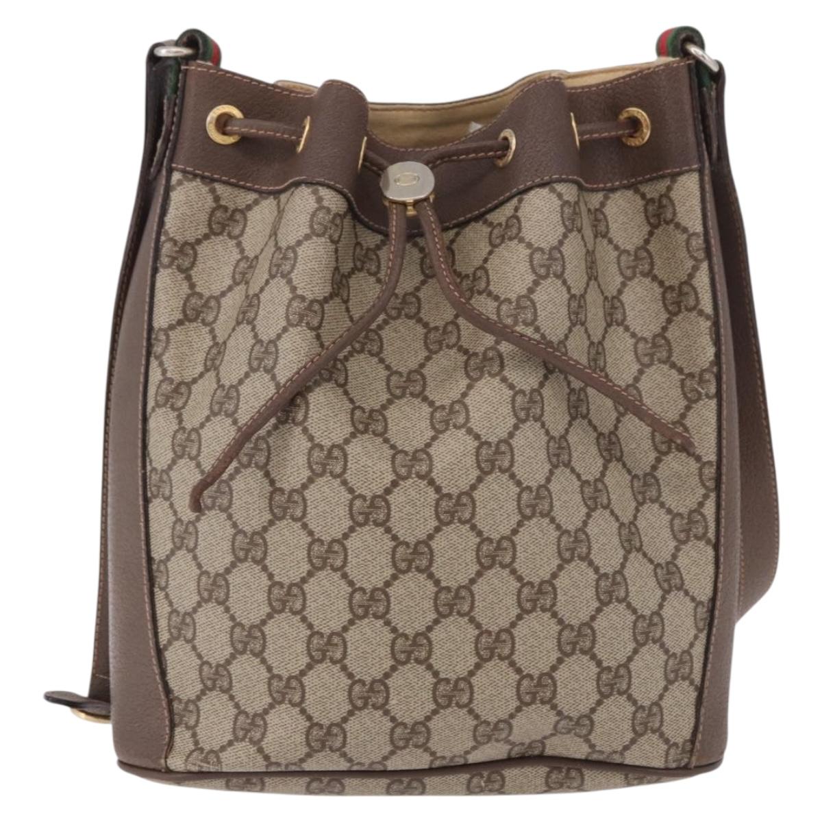 GUCCI GG Supreme Web Sherry Line Bag PVC Beige Gold 116 02 034 Auth 190533