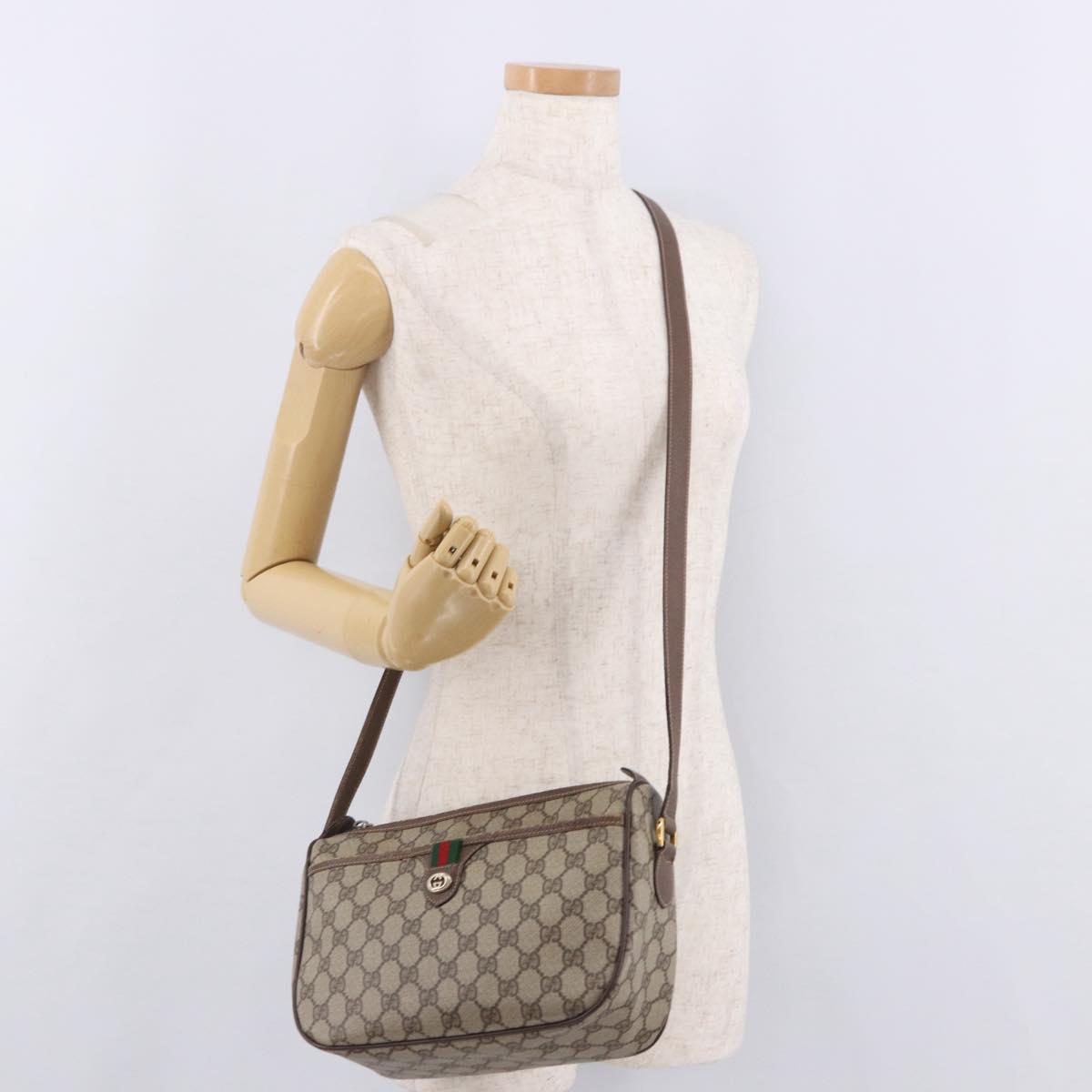 GUCCI GG Supreme Web Sherry Line Bag PVC Beige Gold 89 02 077 Auth 190534