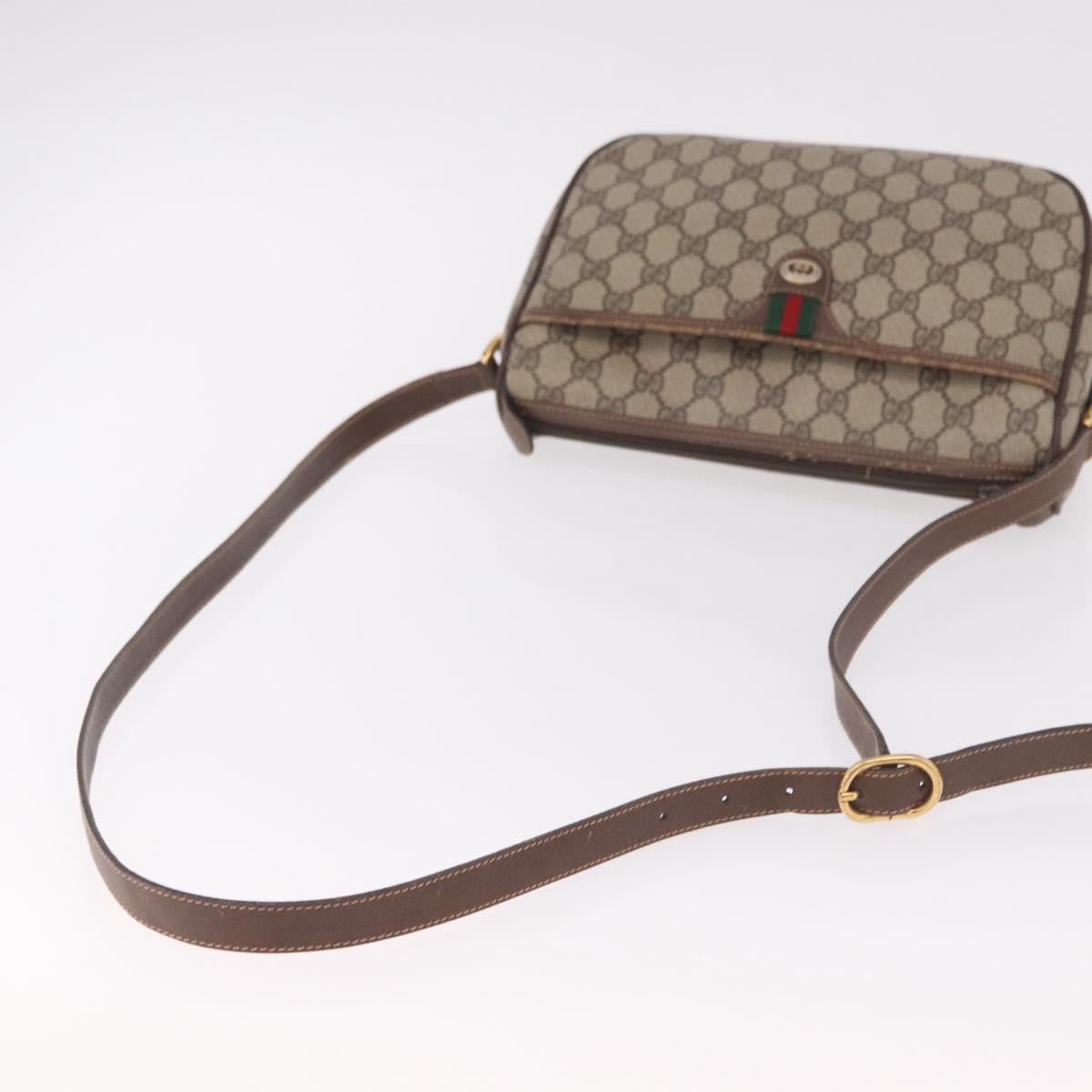 GUCCI GG Supreme Web Sherry Line Bag PVC Beige Gold 89 02 077 Auth 190534