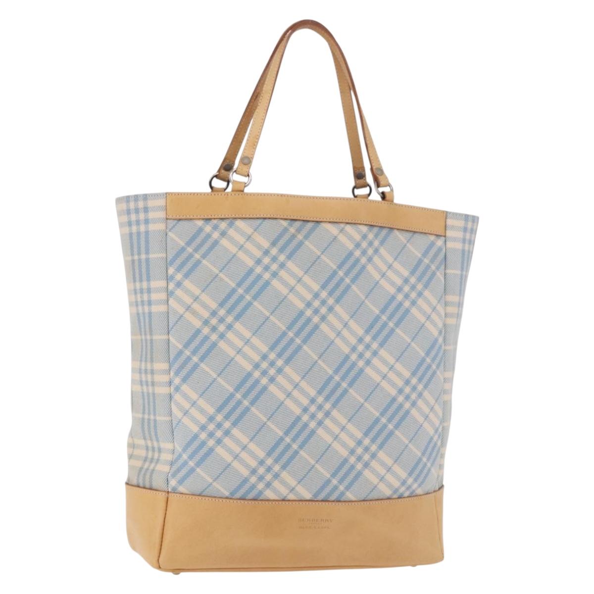 BURBERRY Nova Check Tote Bag Canvas Light Blue Beige Auth 190551