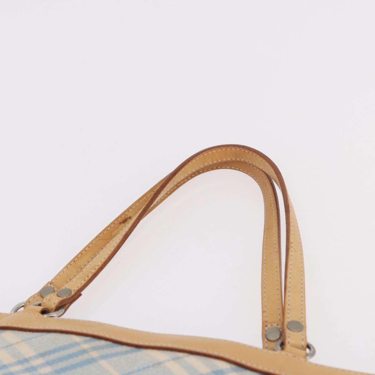 BURBERRY Nova Check Tote Bag Canvas Light Blue Beige Auth 190551